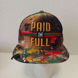 Paid in Full Top Level Black Brown Pins Distressed Snap Back Hat Cap